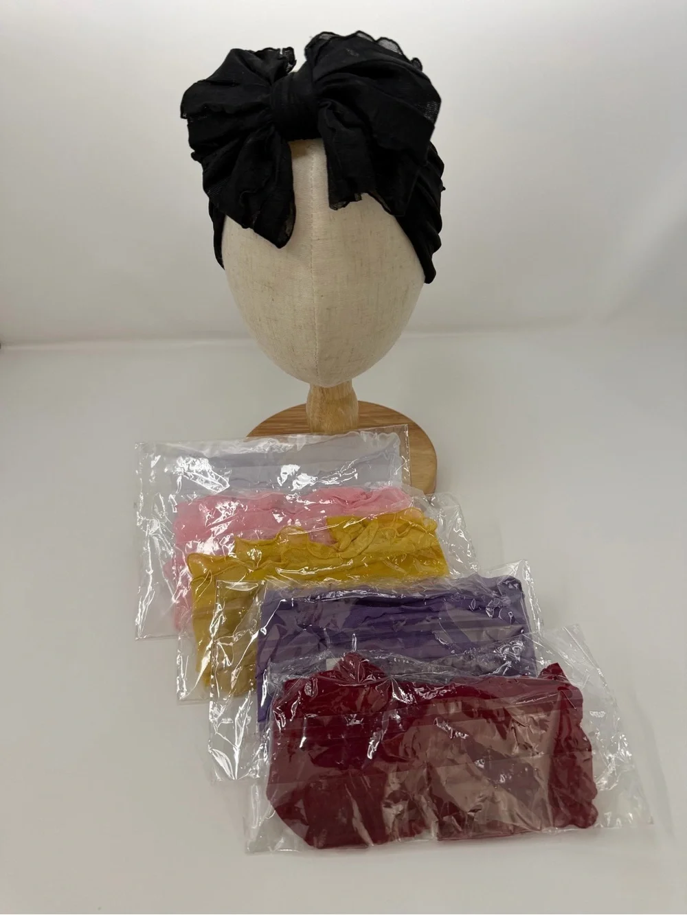Baby Child Black Bow Turban Headwrap with Multi-Color Pack of Six